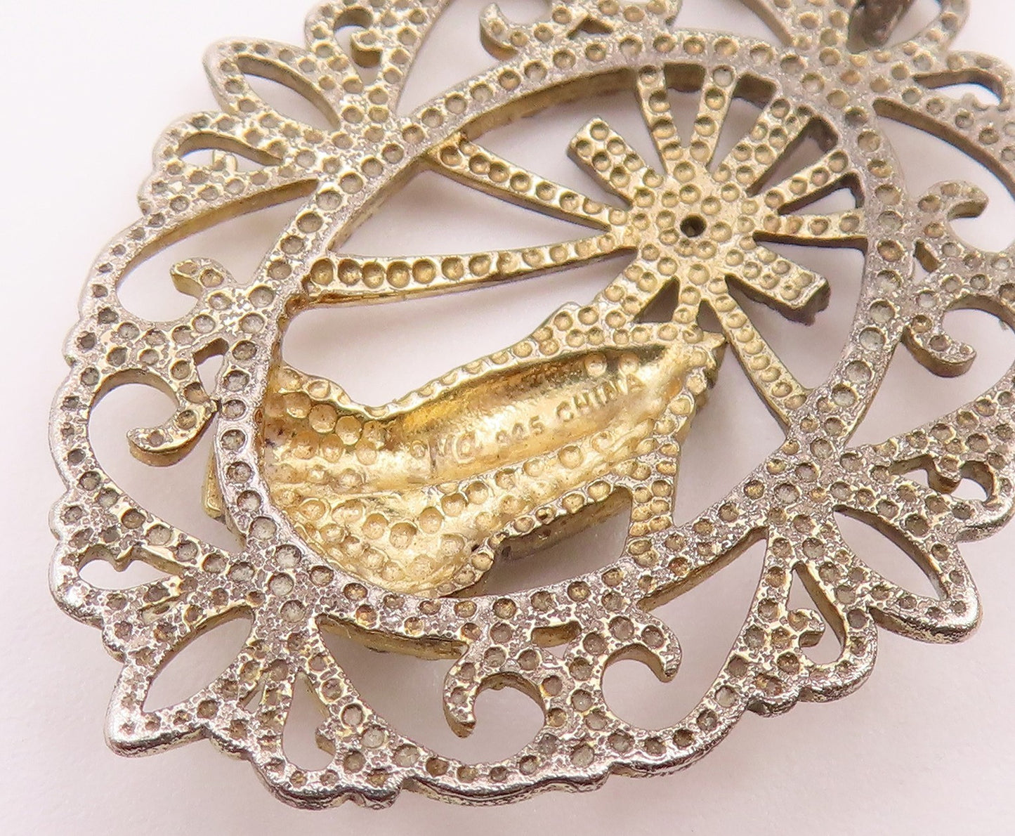 925 Sterling Silver  Vintage Two Tone Prayer Hands & Cross Pendant  PT17794