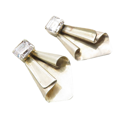 MEXICO 925 Sterling Silver  Vintage Cubic Zirconia Non Pierce Earrings  EG5130