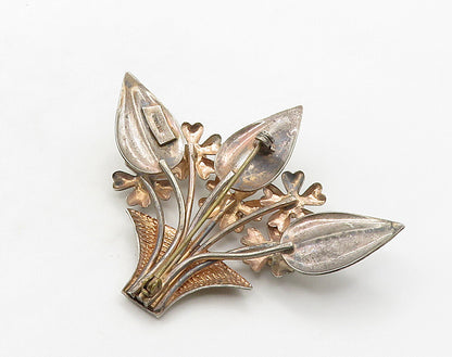 925 Sterling Silver  Vintage Topaz & Citrine Flower Basket Brooch Pin  BP6347