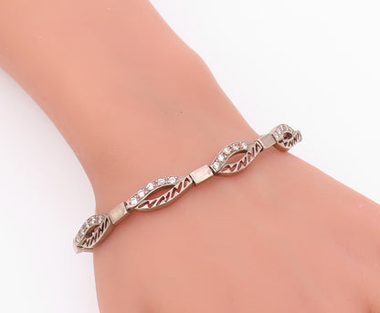 925 Sterling Silver  Vintage Topaz Cutout Detail Hinge Chain Bracelet  BT7724