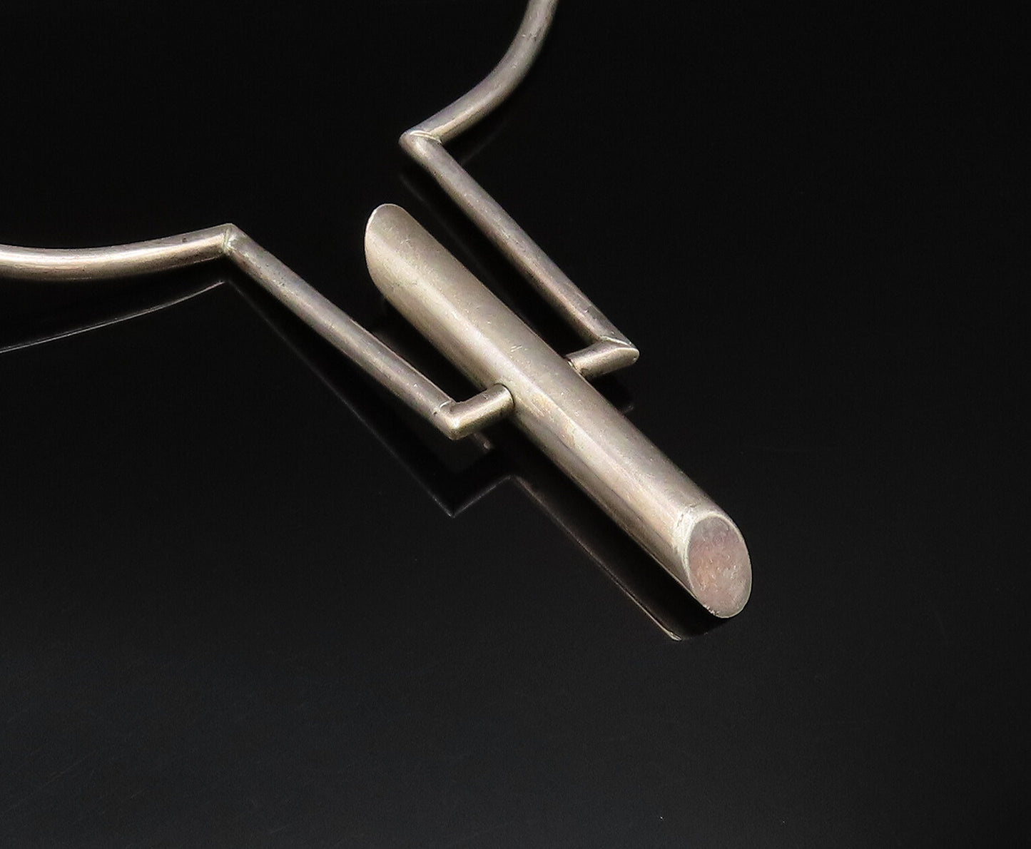 ALFRED KARRAM 925 Silver  Vintage Modernist Pole Detail Collar Necklace NE3964