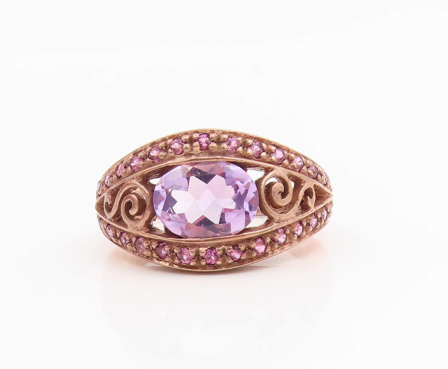 925 Sterling Silver Vintage Ring Gold Plated Amethyst Scroll Band  Sz 8  RG34813
