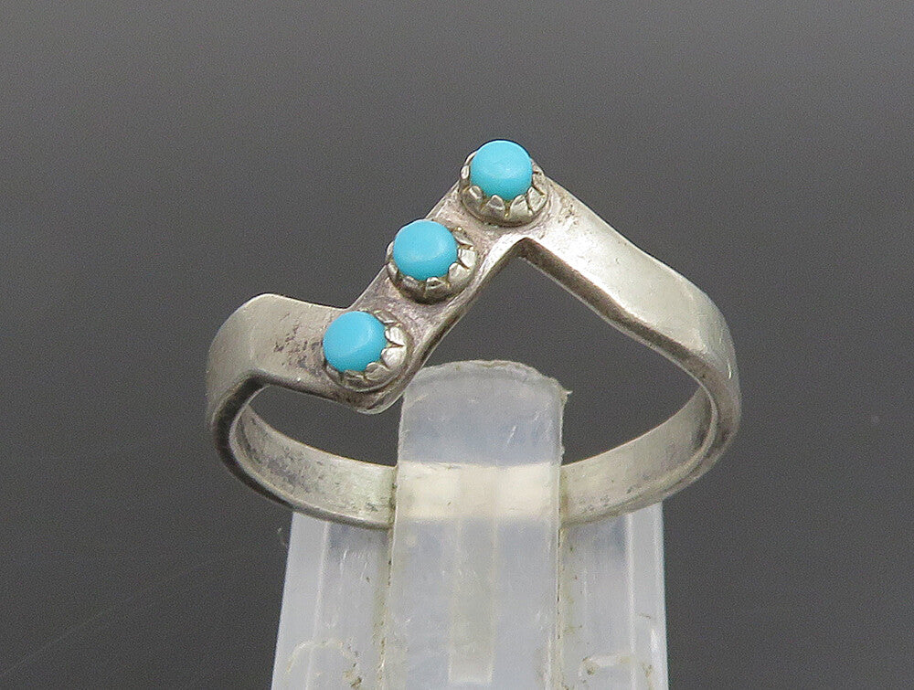 POST BELL 925 Silver  Vintage 3 Stone Turquoise Zig Zag Ring Sz 7.5  RG25118