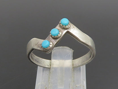 POST BELL 925 Silver  Vintage 3 Stone Turquoise Zig Zag Ring Sz 7.5  RG25118
