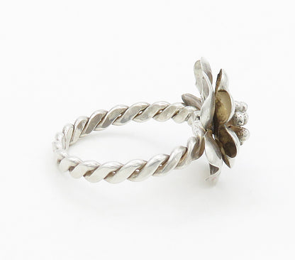 925 Sterling Silver  Vintage Large Handmade Flower Cocktail Ring Sz 16 RG15869