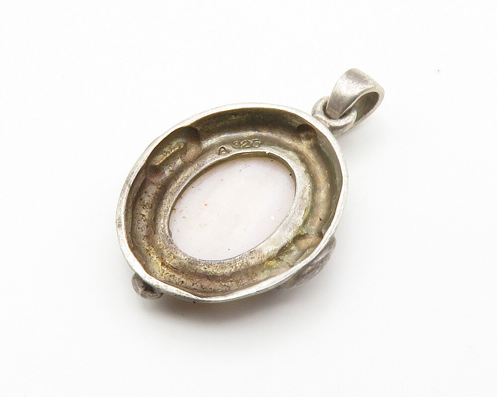 925 Sterling Silver  Vintage Agate Carved Gladiator Profile Pendant  PT11047