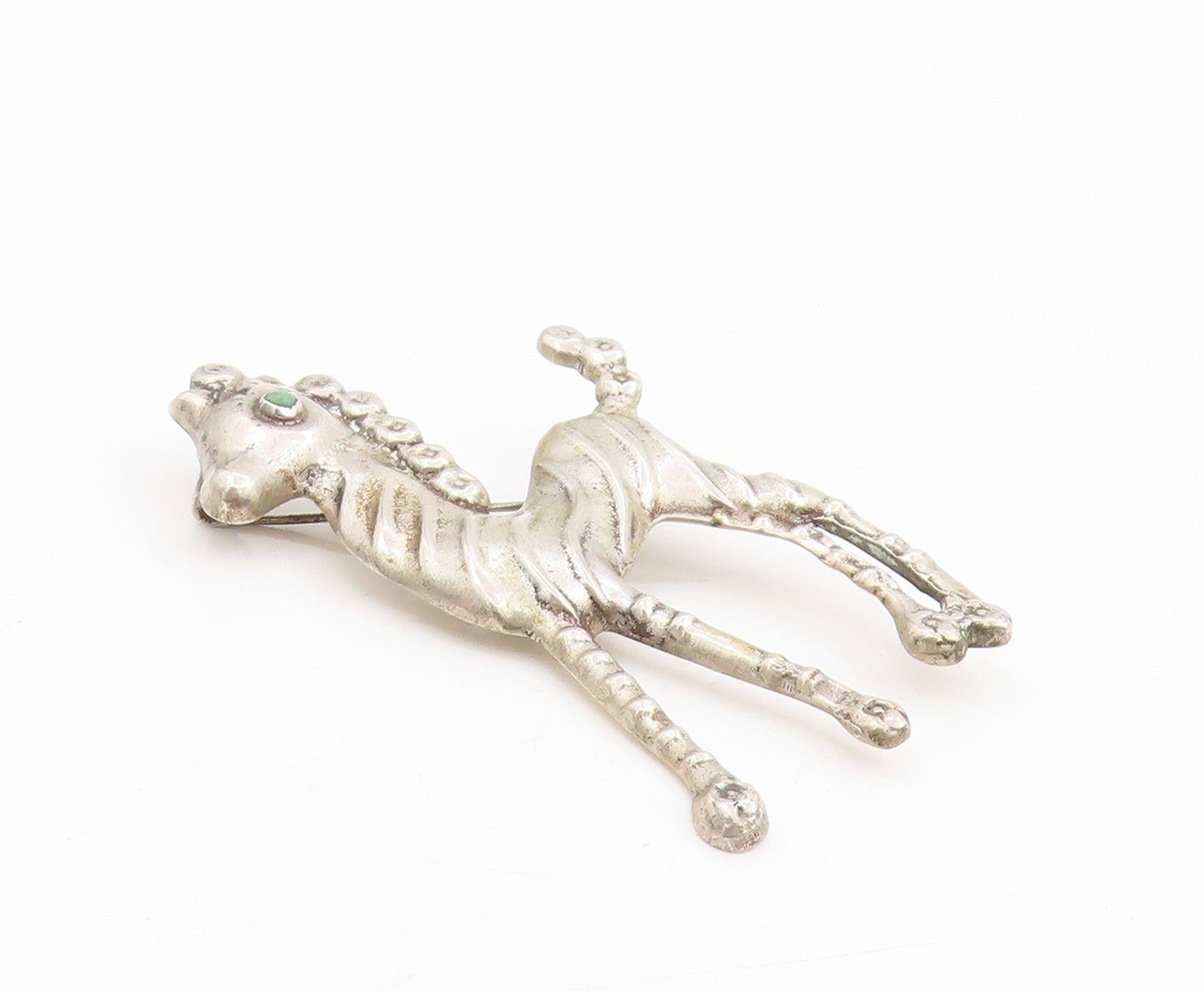 925 Sterling Silver Vintage Brooch MEXICO Antique Turquoise Eyed Horse  BP12015