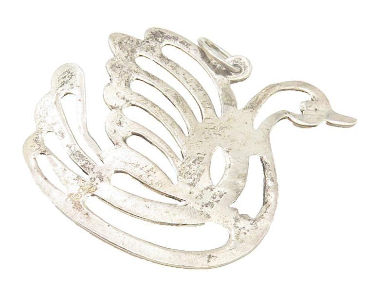 925 Sterling Silver  Vintage Shiny Cutout Swan Motif Drop Pendant  PT8584
