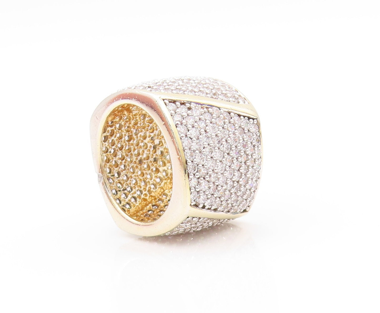 925 Sterling Silver Vintage Ring Gold Plated CZ Cubical Inlay  SZ 7  RG32108