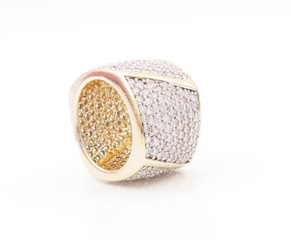 925 Sterling Silver Vintage Ring Gold Plated CZ Cubical Inlay  SZ 7  RG32108