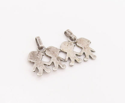 925 Sterling Silver Vintage Pendant Happy Children Holding Hands  PT23424