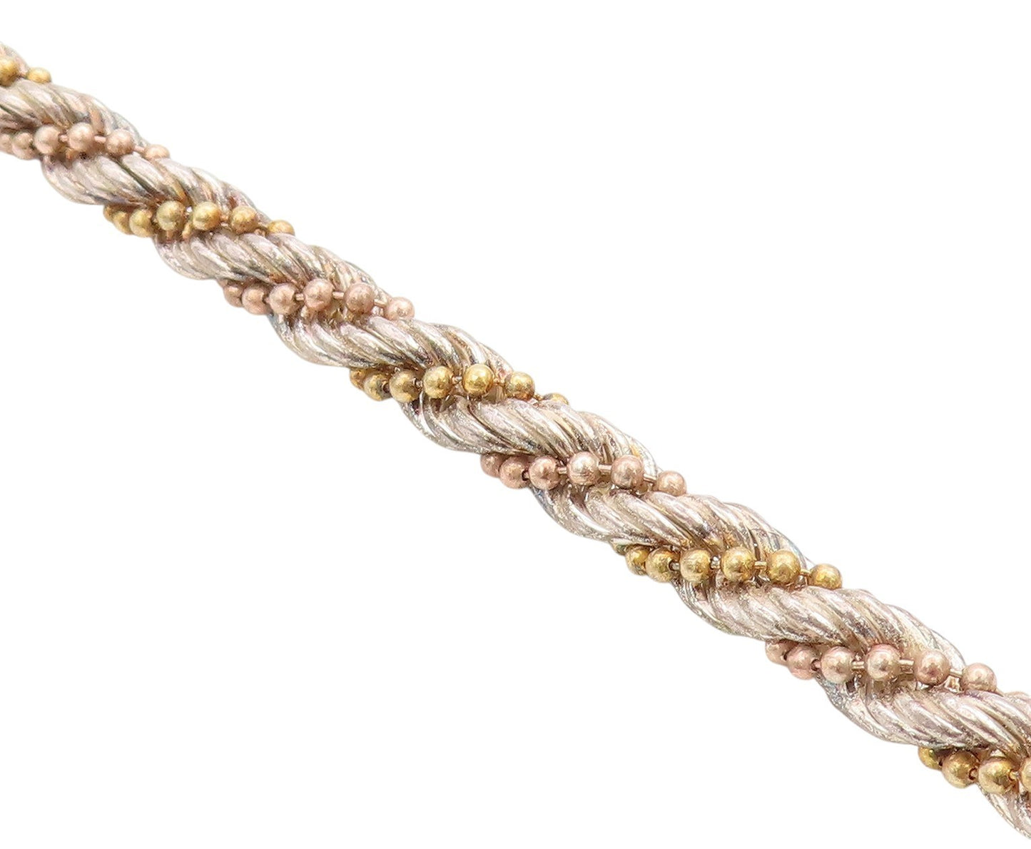 925 Sterling Silver Vintage Bracelet Two Toned Twisted Beadwork Rope  BT11408