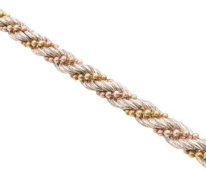 925 Sterling Silver Vintage Bracelet Two Toned Twisted Beadwork Rope  BT11408