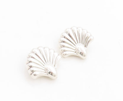 925 Sterling Silver Vintage Earrings Puffed Swirly Flower Carved  EG13308
