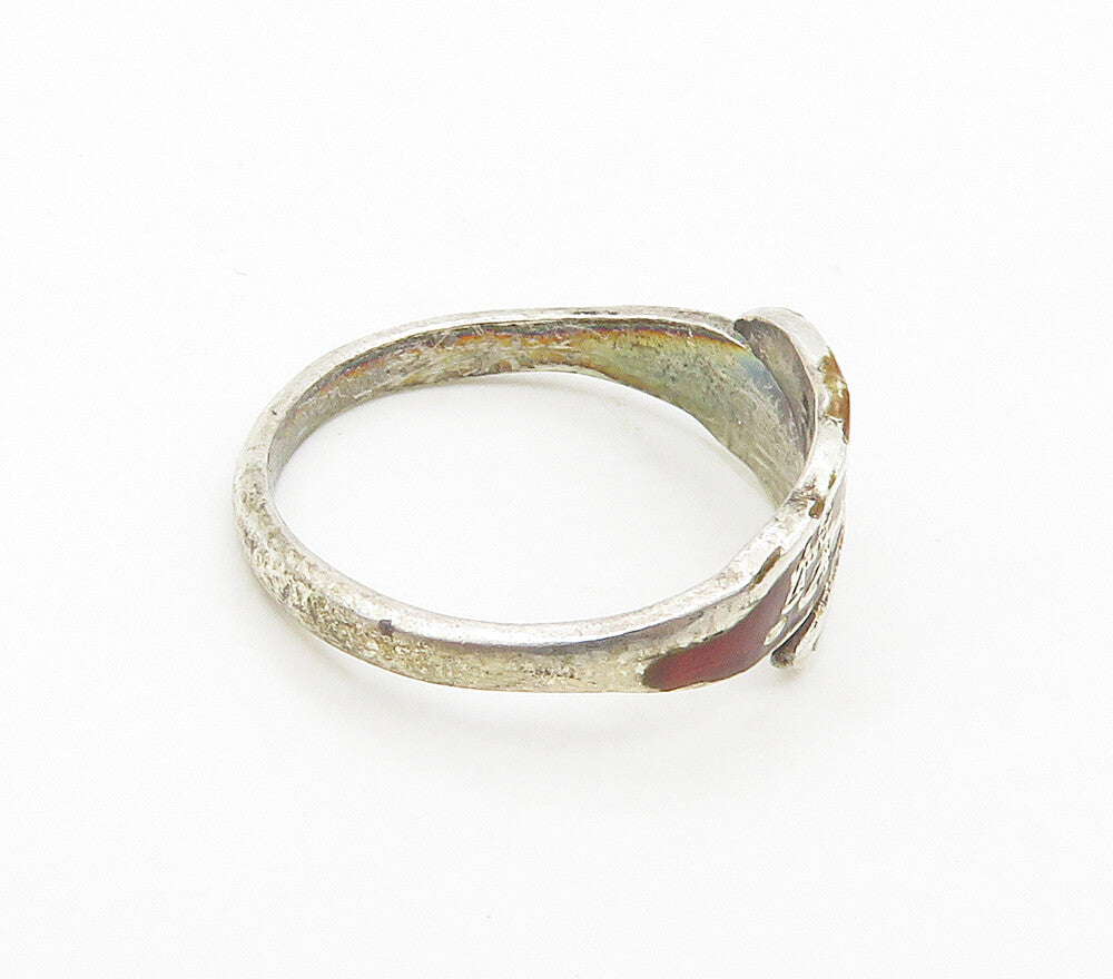SIAM 925 Sterling Silver  Vintage Enamel Petite Bypass Ring Sz 3  RG17017