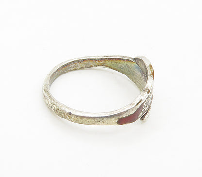 SIAM 925 Sterling Silver  Vintage Enamel Petite Bypass Ring Sz 3  RG17017