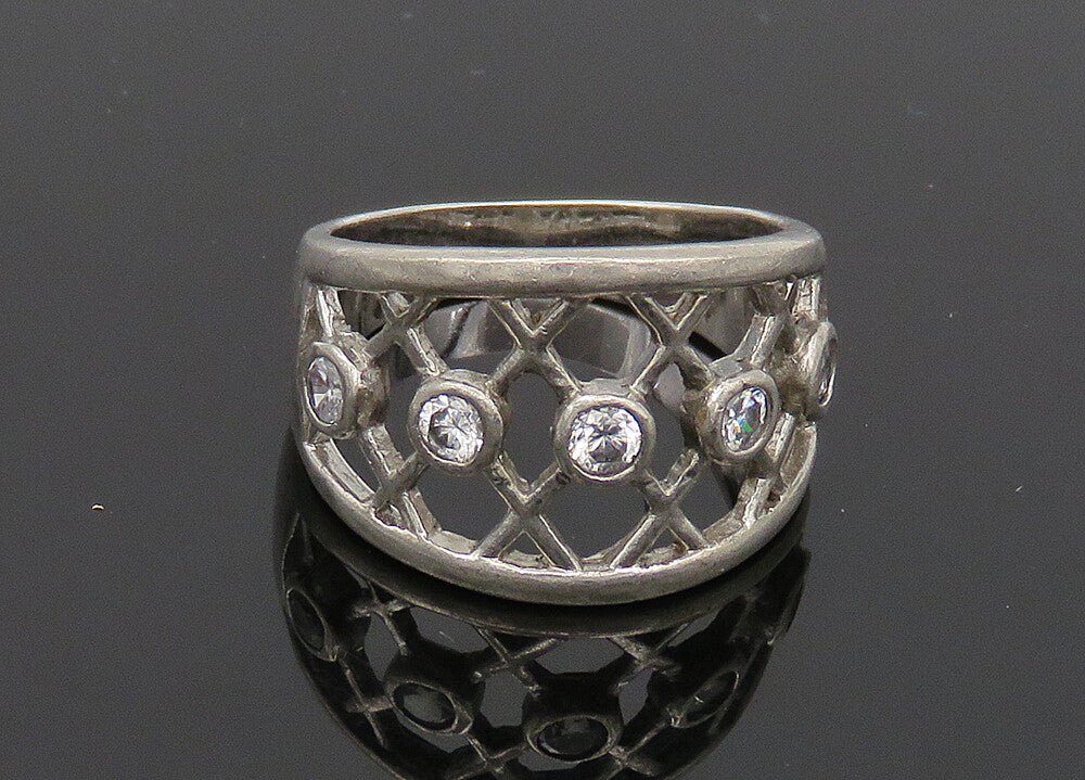 925 Sterling Silver  Vintage Cubic Zirconia Open Design Band Ring Sz 7 RG20506