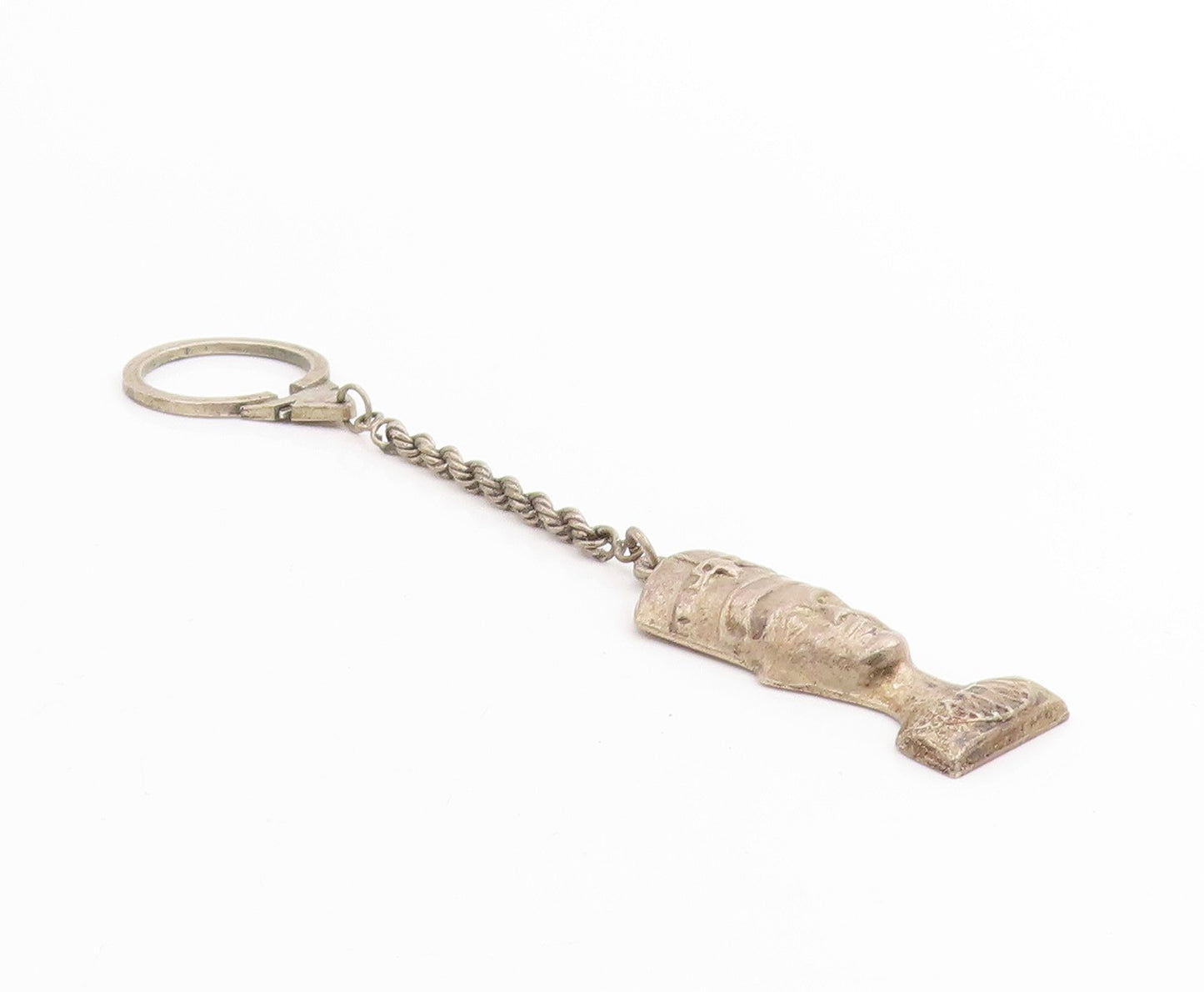 925 Sterling Silver Vintage Keychain MIDDLE EAST Egyptian Queen Nefertiti TR4067