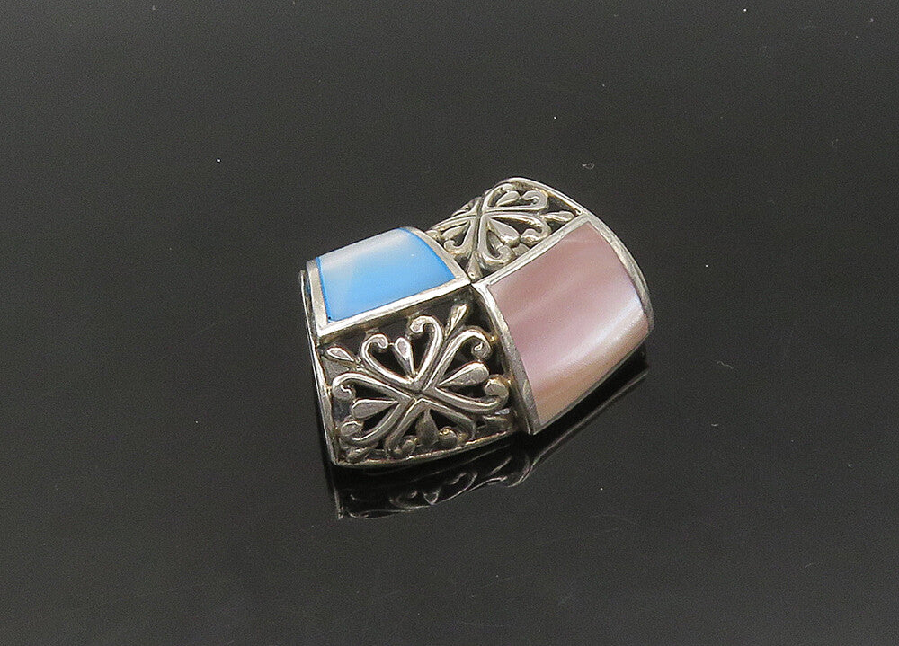 925 Sterling Silver  Vintage Mother Of Pearl Floral Slide Pendant  PT17634