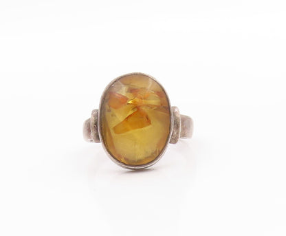 925 Sterling Silver Vintage Ring Pressed Flower Solitaire Band  Sz 6.5  RG33440
