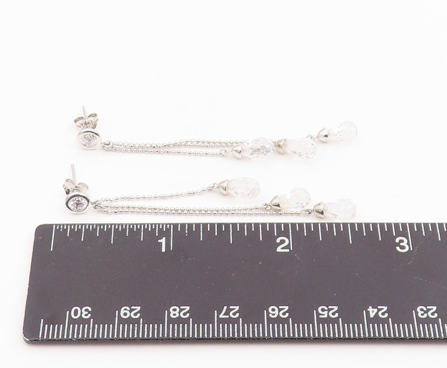 925 Sterling Silver Vintage Earrings Topaz & Quartz Triple Strand Tassel EG14225