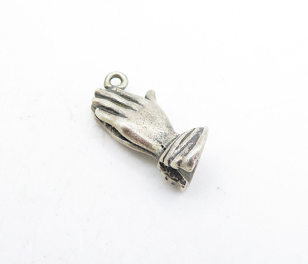 925 Sterling Silver  Vintage Petite Dark Tone Praying Hands Pendant  PT3910
