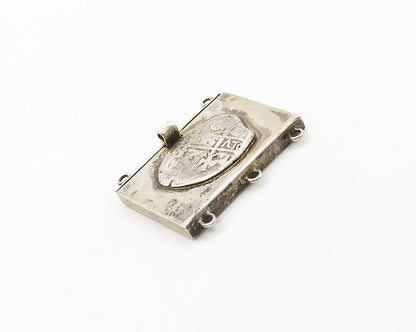 925 Sterling Silver  Vintage Etched Cross Detail Square Necklace Clasp  TR2384
