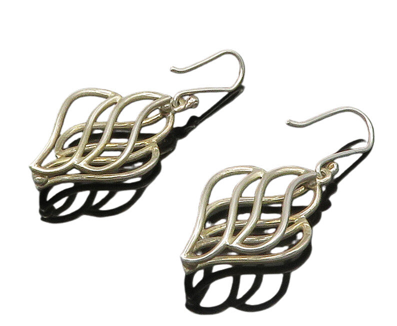 925 Sterling Silver  Vintage Shiny Open Swirl Design Dangle Earrings  EG8475