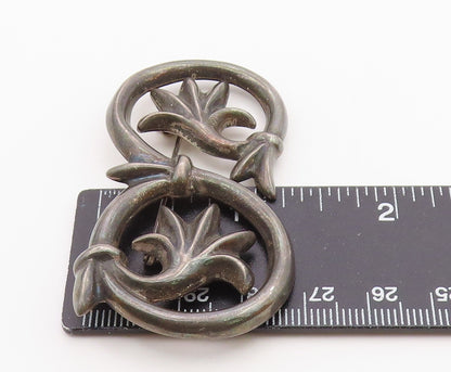 MMA 925 Silver  Vintage Dark Tone Floral Leaf Swirl Vine Brooch Pin  BP9335