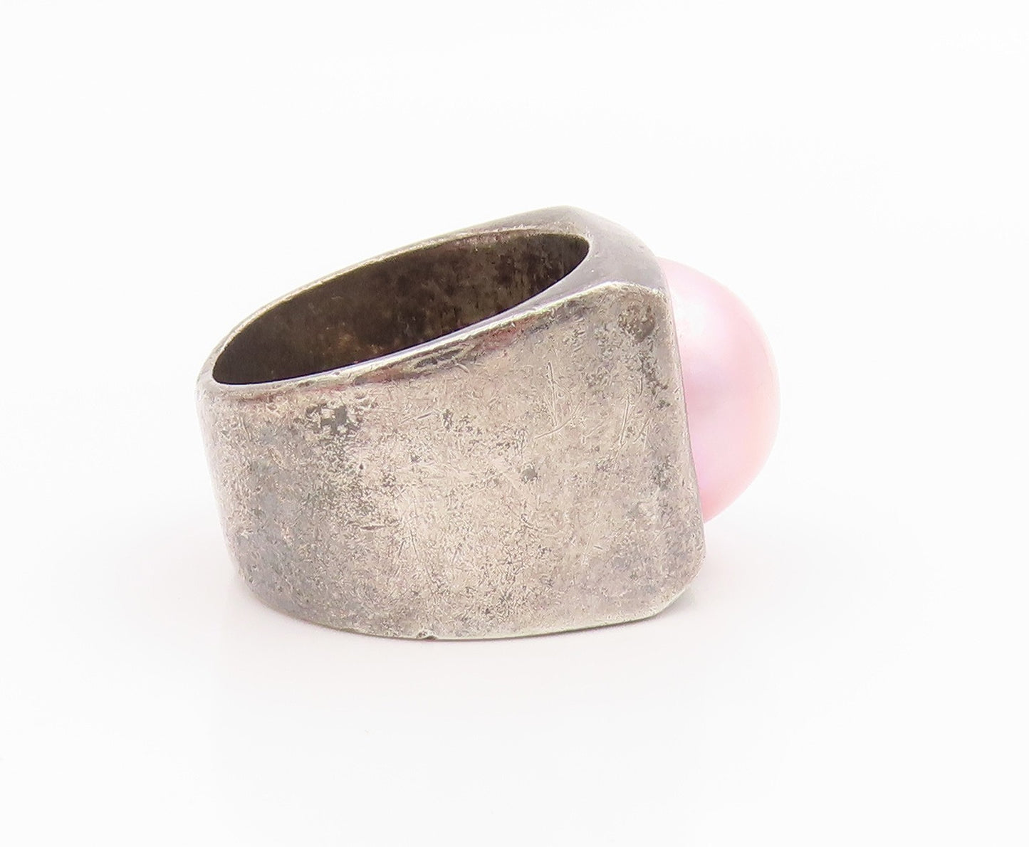 925 Sterling Silver Vintage Ring Classic Pearl Geometric Signet  Sz 6  RG35529