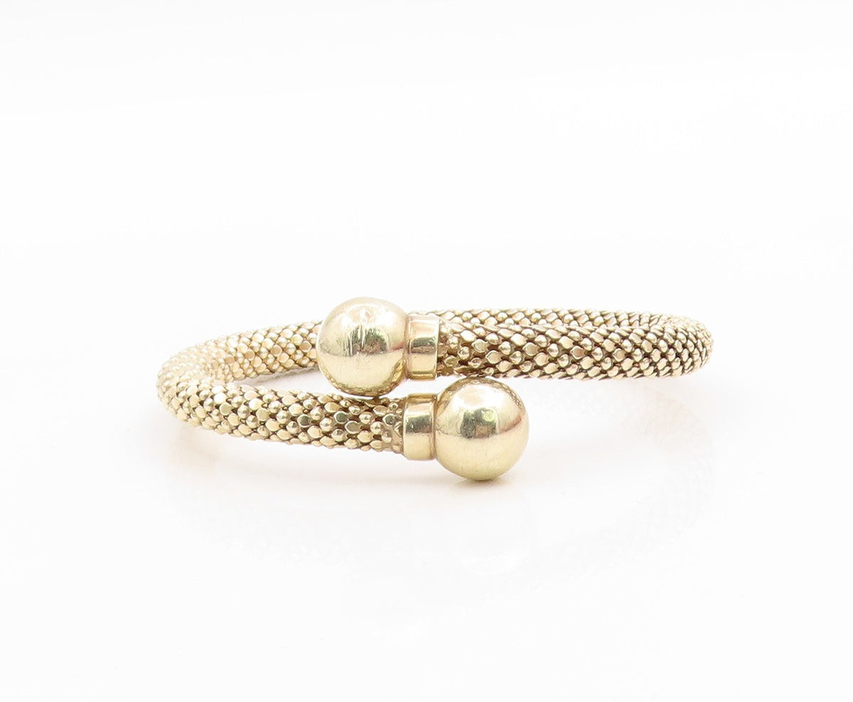 925 Sterling Silver Vintage Bracelet Chunky Bypass Bangle With Ball Ends BT11807