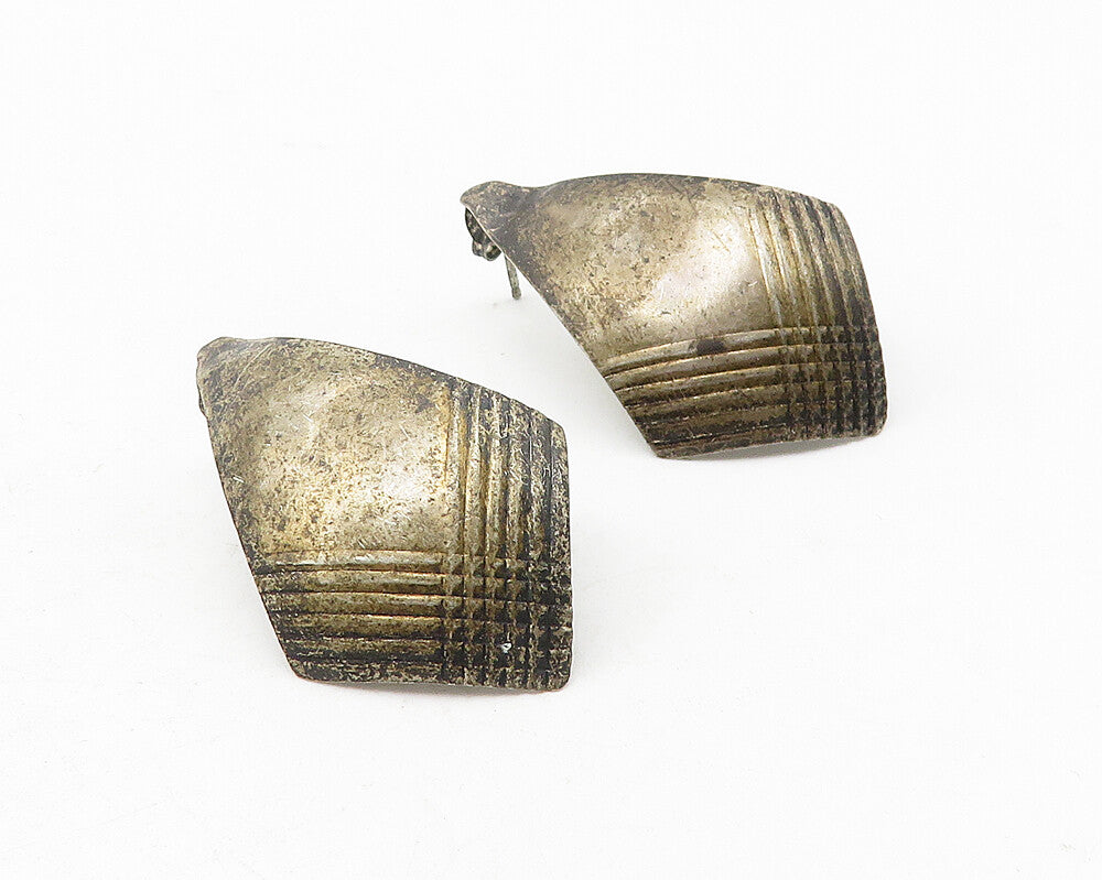 925 Sterling Silver  Vintage Dark Tone Etched Detail Drop Earrings  EG6289