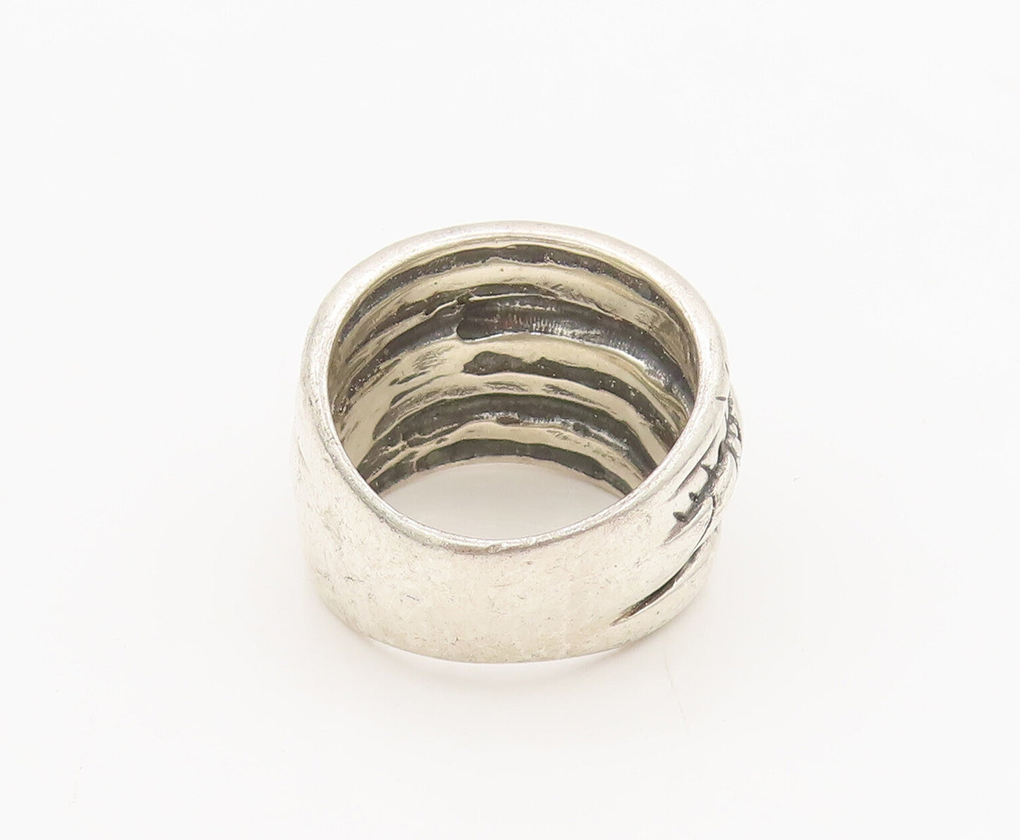 SHUBE 925 Silver Vintage Carved Connected Broad Multiring Ring Sz 7 RG26850