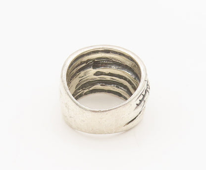 SHUBE 925 Silver Vintage Carved Connected Broad Multiring Ring Sz 7 RG26850