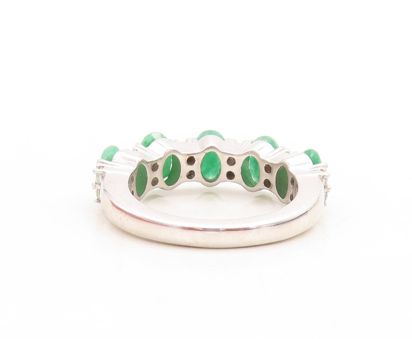 925 Sterling Silver Vintage Ring Oval Cut Emerald & Topaz Band  Sz 7  RG30118