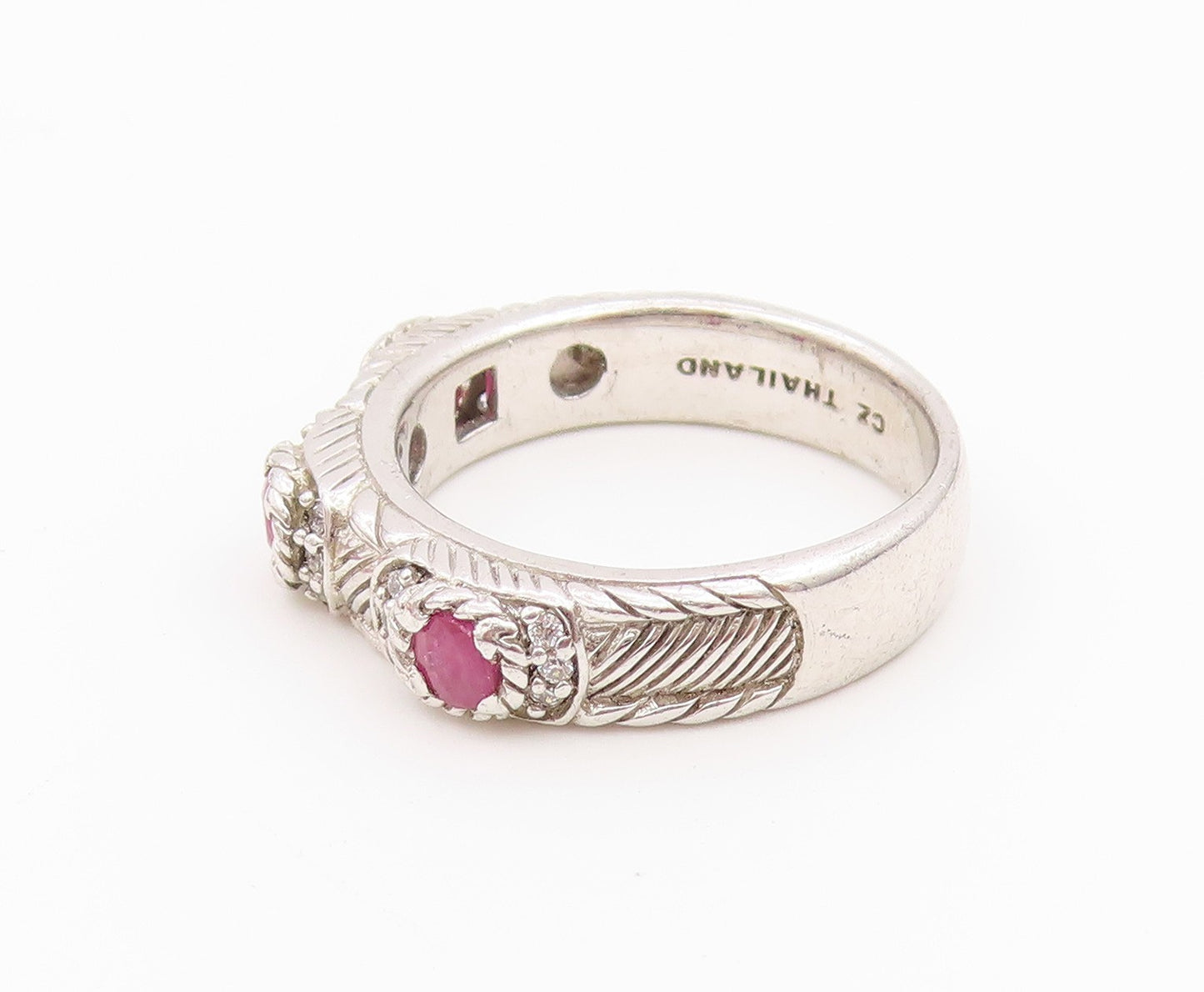 925 Sterling Silver Vintage Ring JUDITH RIPKA Triple Ruby Band  Sz 8  RG36514