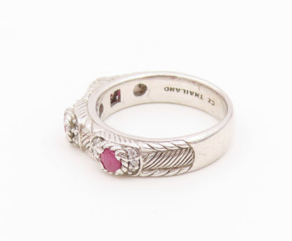 925 Sterling Silver Vintage Ring JUDITH RIPKA Triple Ruby Band  Sz 8  RG36514