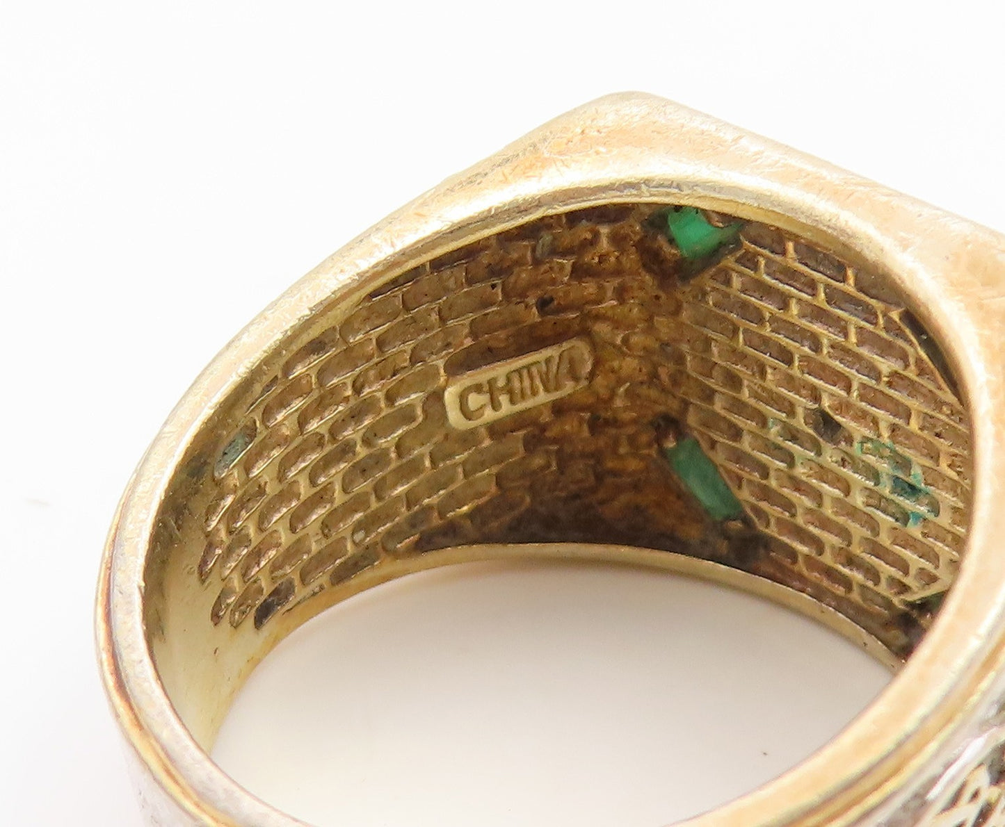 925 Sterling Silver Vintage Ring CHINESE EXPORT Real Diamond Cross Sz 11 RG34751