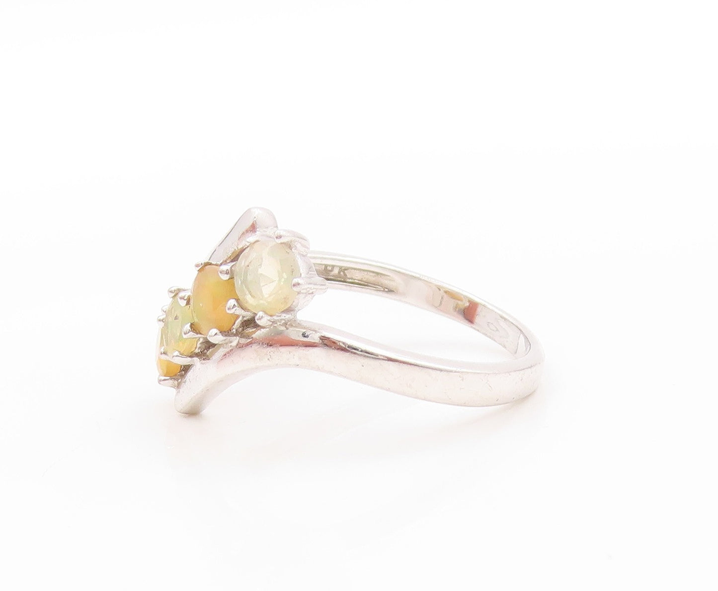 925 Sterling Silver Vintage Ring Modernist Round Fire Opal Band  Sz 9  RG32757