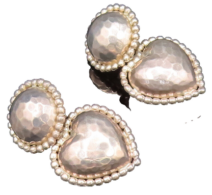 925 Sterling Silver  Vintage Hammered Bead Ball & Love Heart Earrings  EG12272
