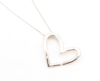 925 Sterling Silver  Genuine Diamond Open Love Heart Chain Necklace  NE2181