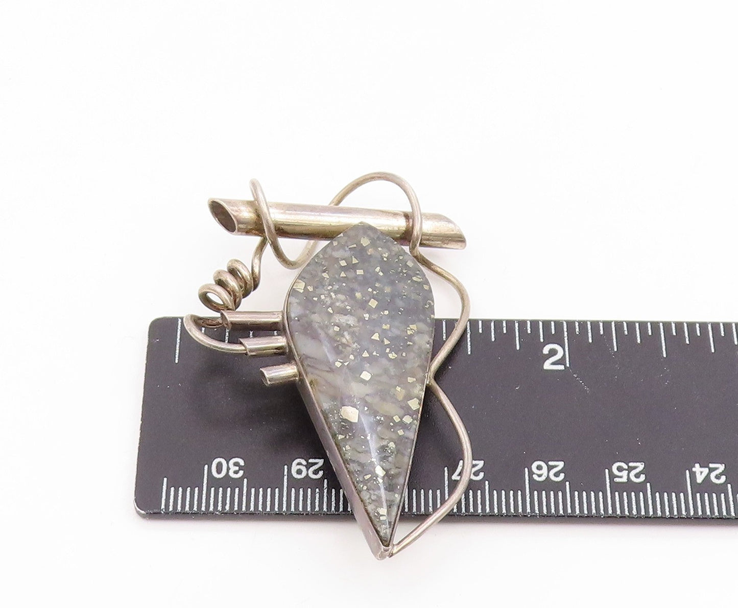 925 Sterling Silver Vintage Brooch Gemstone Modernist Abstract Pin  BP12425