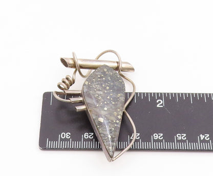 925 Sterling Silver Vintage Brooch Gemstone Modernist Abstract Pin  BP12425