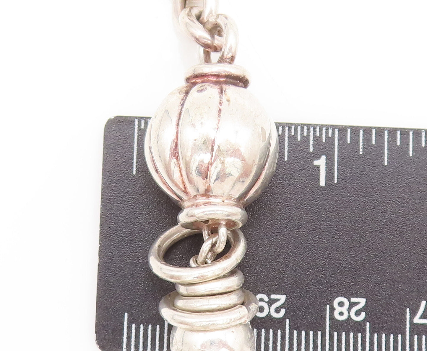 925 Sterling Silver  Vintage Beaded Link Carnelian Toggle Lock Bracelet BT9999