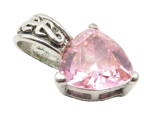 925 Sterling Silver  Sparkling Pink Cubic Zirconia Swirl Bail Pendant  PT8394