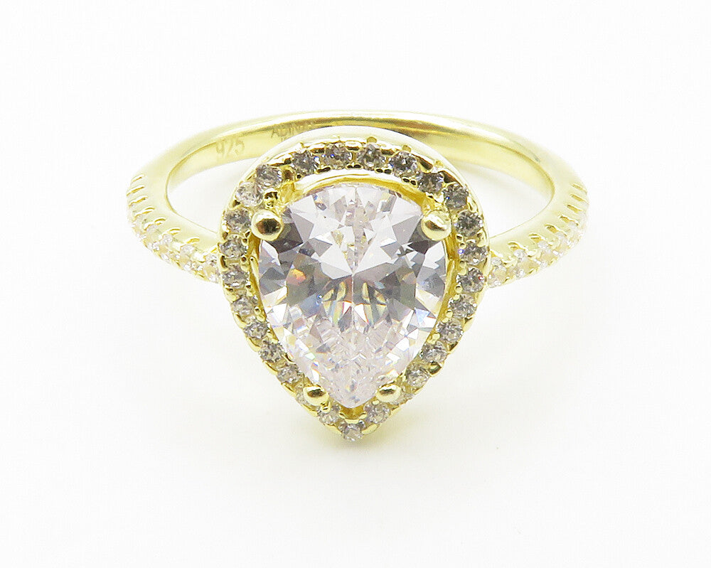 925 Sterling Silver  Shiny Cubic Zirconia Gold Plated Band Ring Sz 7  RG14777