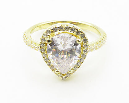 925 Sterling Silver  Shiny Cubic Zirconia Gold Plated Band Ring Sz 7  RG14777