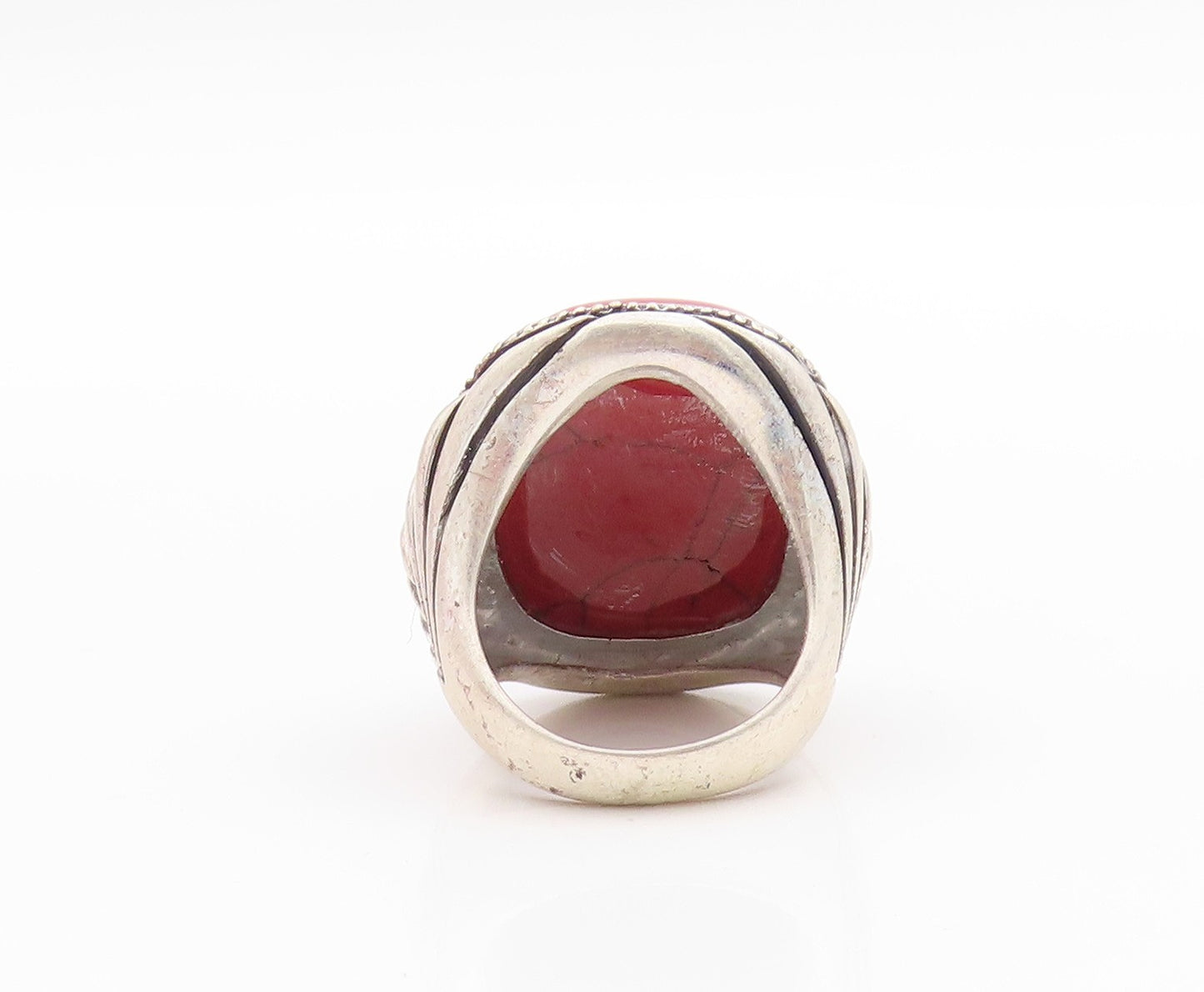 925 Sterling Silver Vintage Ring Cabochon Gemstone Etched Design  Sz 6  RG33439