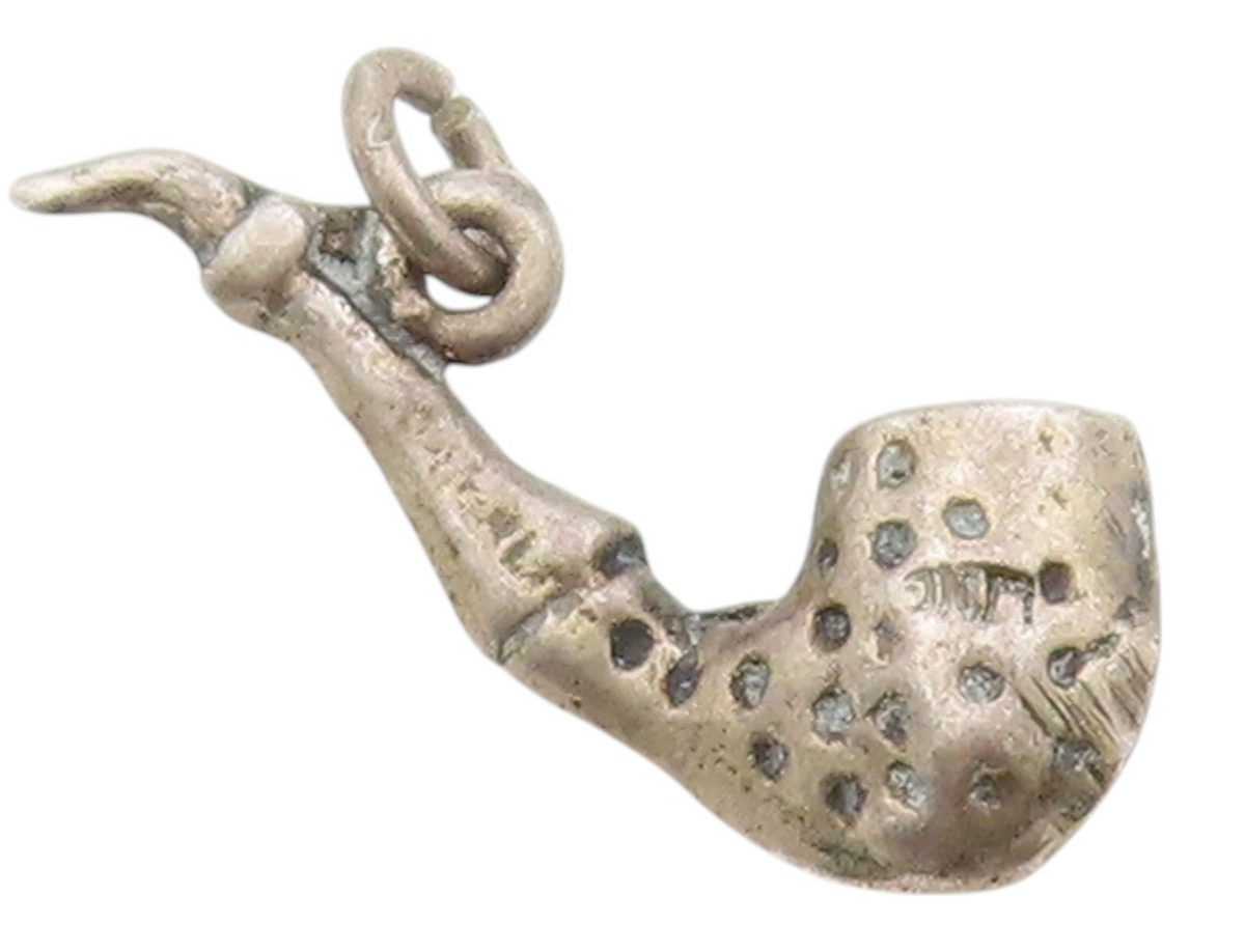 925 Sterling Silver Vintage Pendant Etched Dotted Piper Smoking Charm  PT24807