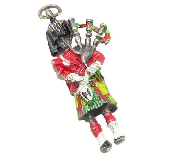 925 Sterling Silver Vintage Enamel Coated Bag Pipe Player Pendant PT9832